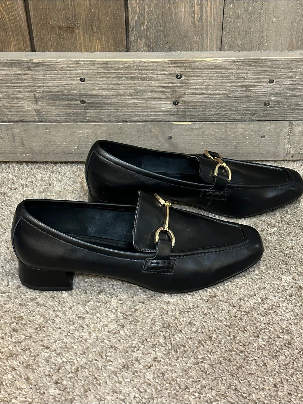 Steve Madden Hartlyn Black Leather Horsebit Loafers Block Heel Size 9.5 Office